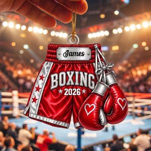 Personalized Boxing Gloves & Shorts Christmas Ornament 2026 โ Custom Name Acrylic Keepsake | Gift For Boxers & Coaches