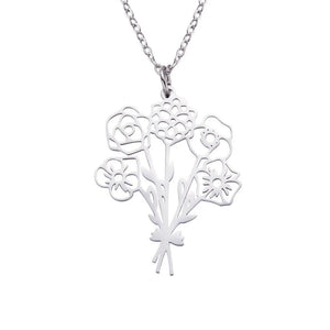 Personalized Birth Flower Bouquet Necklace Gift For Family, Friend