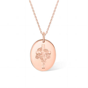 Personalized Engraved Cross Name Necklace with Birth Flower