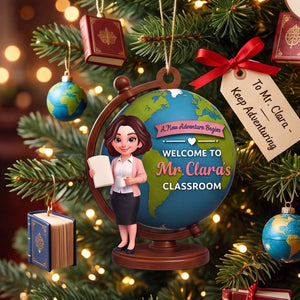 Personalized "A New Adventure Begins" Acrylic Hanging Ornament β Globe Art Teacher Gift For Classroom