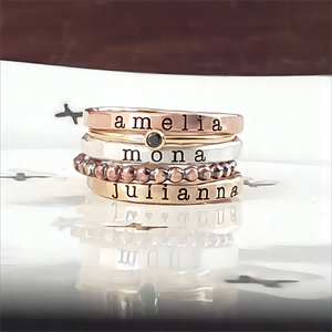 Personalized Mixed Metal Stackable Name Birthstone Ring Gifts
