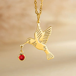 Personalized Dainty Hummingbird Necklace with Birthstone Bird Jewelry Mother's Day Gift for Women