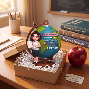 Personalized "A New Adventure Begins" Acrylic Hanging Ornament β Globe Art Teacher Gift For Classroom