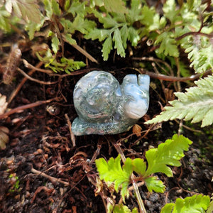 Cute Snail, Moss Agate Crystal For The Garden, Unique Gardeners Gift