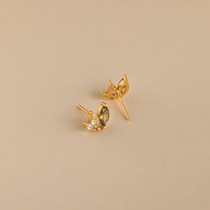 Minimalist Stud Earrings, Olive Leaf Style • Green Crystal Earrings
