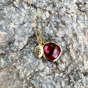 Personalized Birthstone Initial Leaves Necklace