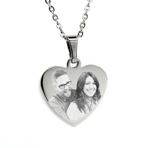 Personalized Necklace Photo Engraved Heart Pendant
