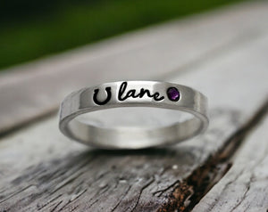 Personalized Engraved Horseshoe Ring with Birthstone Gift for Family/Friends/Horse Lovers
