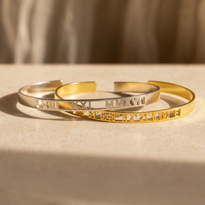 Custom Cuff Bracelet Personalized Bracelet: Coordinates, Dates, Roman Numerals,Anniversary Gift for Her,Him