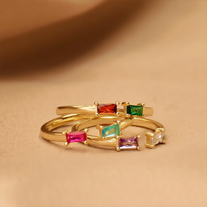 Personalized Duo Baguette Adjustable Birthstone Ring