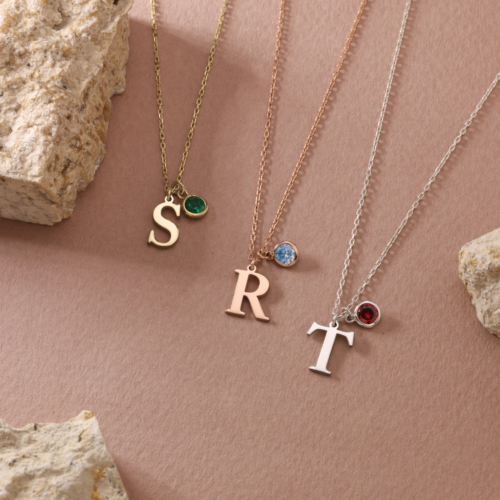 Personalized Initial Necklace with Birthstone