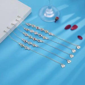 Personalized Linked Heart Bracelet With Birthstones Engraved Name