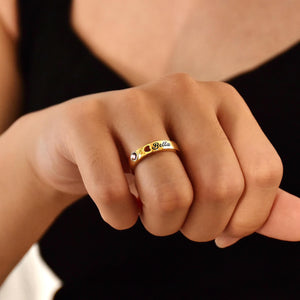 Personalized Pet Name With Birthstone Pet Paw Ring Memorial Gift For Dog Mom