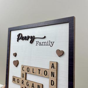 Personalized Puzzle Crossword scrabble board, Custom Family name 2-Layered Wooden Plaque With Stand