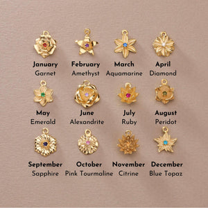 Gold Birth Flower Necklace with Birthstone
