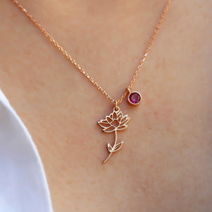 Personalized Birth Flower, Birthstone Birth Flower Necklace