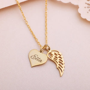Heart Name Necklace with Wings Personalized Memorial Angel Wing Necklace