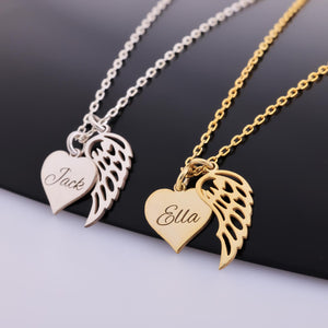 Heart Name Necklace with Wings Personalized Memorial Angel Wing Necklace