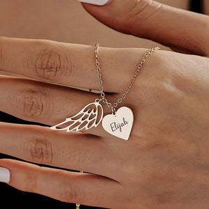 Heart Name Necklace with Wings Personalized Memorial Angel Wing Necklace