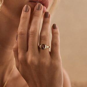 Oval Photo Ring With 2 Birthstones, Personalized Gift for Her