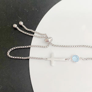 Personalized Dainty Cross Birthstone Bracelet