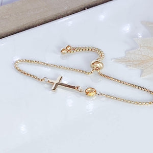Personalized Dainty Cross Birthstone Bracelet