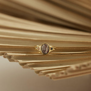 Oval Photo Ring With 2 Birthstones, Personalized Gift for Her