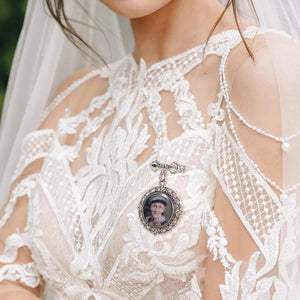 Personalized Memorial Custom Photo Bow Lapel Pin, Wedding Pin