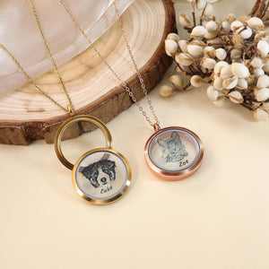 Sketch Photo Personalized Pet Fur Necklace,Pet Hair Keepsake, Loss Pet Gifts