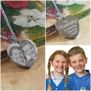 Personalized Necklace Photo Engraved Heart Pendant
