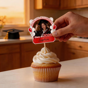 Congrats Graduation Class of 2026 Balloons Custom Photo Cupcake Topper