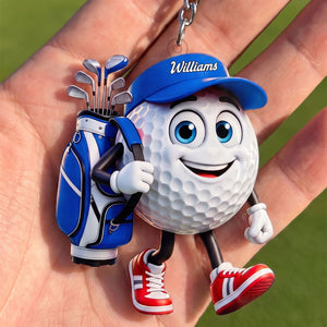 Funny Walking Golf Ball Character Sports Decor Keychain