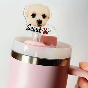 Personalized Custom Pet Photo Tumbler Straw Cover Gift For Pet Lovers