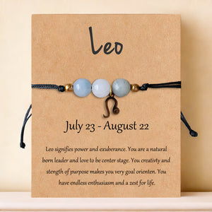 Natural Stone Hand Woven Bracelet With Twelve Constellations Paper Card