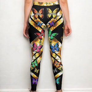 Custom Kid Names Butterfly Style - Personalized Leggings For Grandma