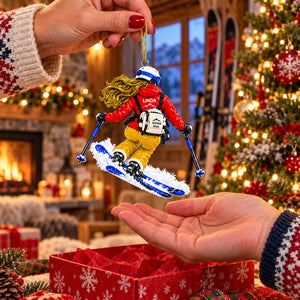 Girl Skier Gift - Alpine Ski Jump Action Personalized Christmas Ornament