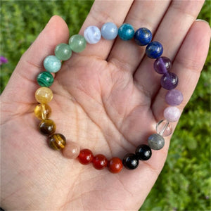 Seven Colored Stone, Tiger Eye Stone Bracelet - 7 Chakras Card Bracelet