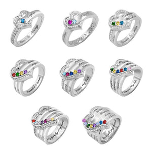 Heart Engraved Name and Birthstone Ring for Women Personalized 925 Sterling Silver Ring