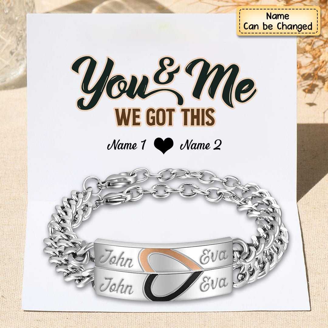 Personalized Heart Matching Bracelet Engraved 2 Texts Couple Bracelet Set