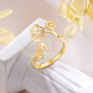 Custom Birth Flower Name Ring