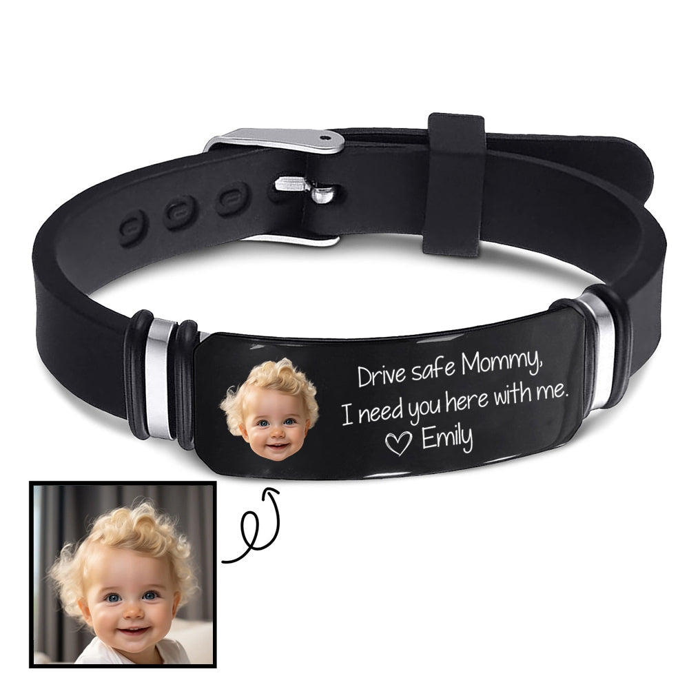 Custom Photo Drive Safe Daddy / Mommy - Family Gift - Personalized Engraved Bracelet