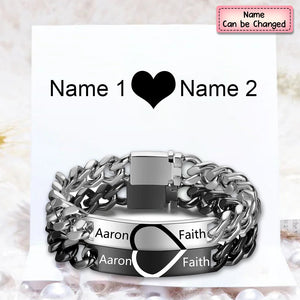 Personalized Heart Matching Bracelets Custom Names Cuban Chain Love Gifts