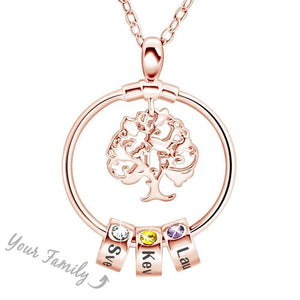 Mother's Day Gift Personalized Family Tree with Name&Birthstone Charms Necklace