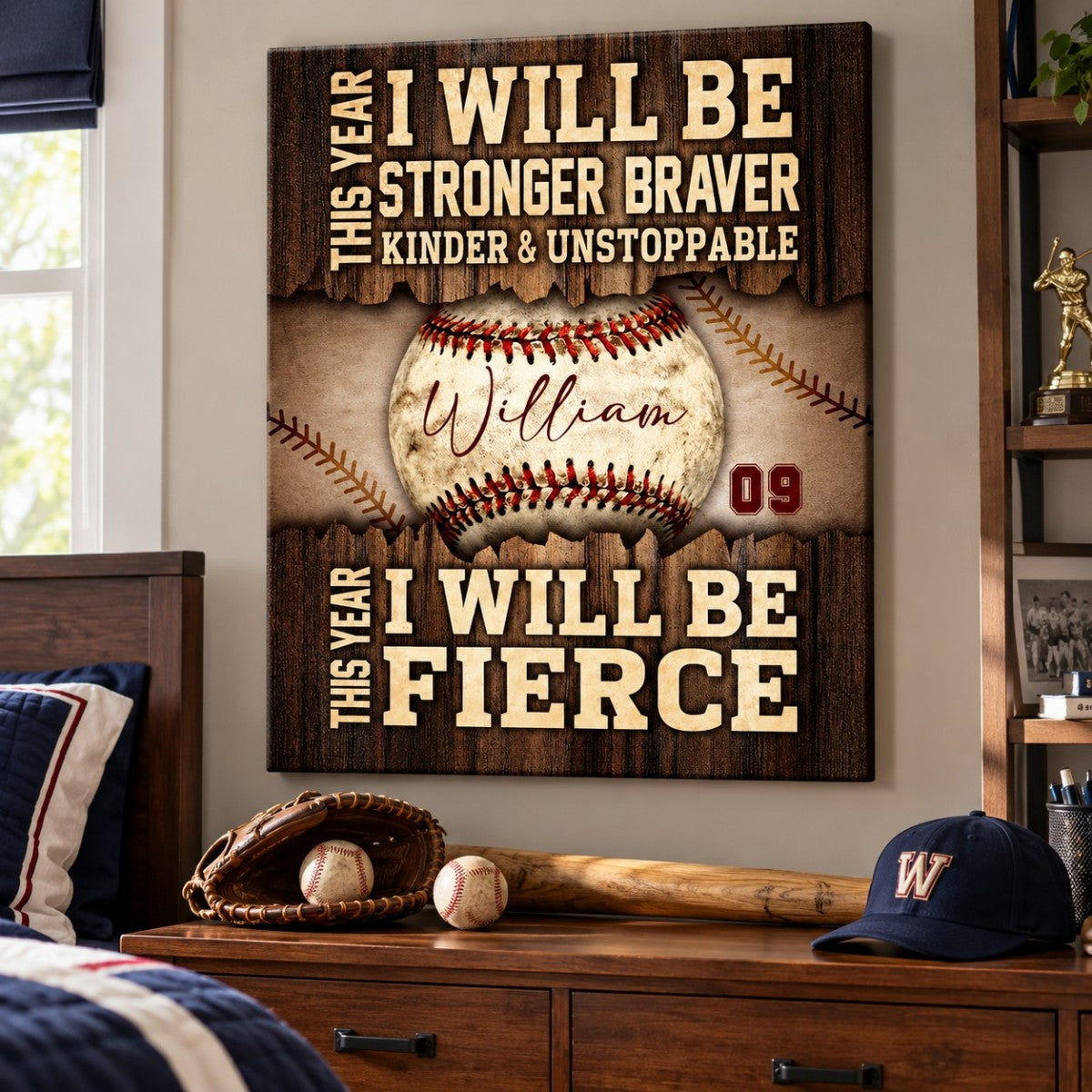 Baseball Gift - This Year I Will Be Stronger, Braver, Kinder & Unstoppable Personalized Canvas