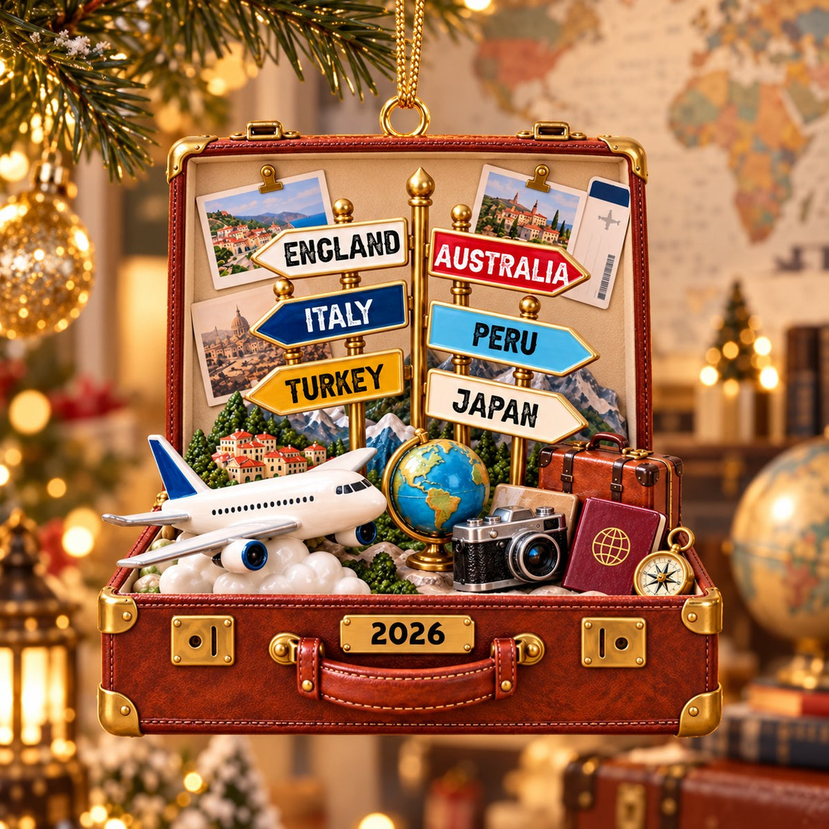 Personalized Travel Destination Sign Suitcase Ornament