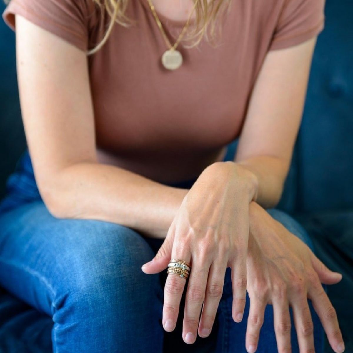 Personalized Mixed Metal Stackable Name Birthstone Ring Gifts