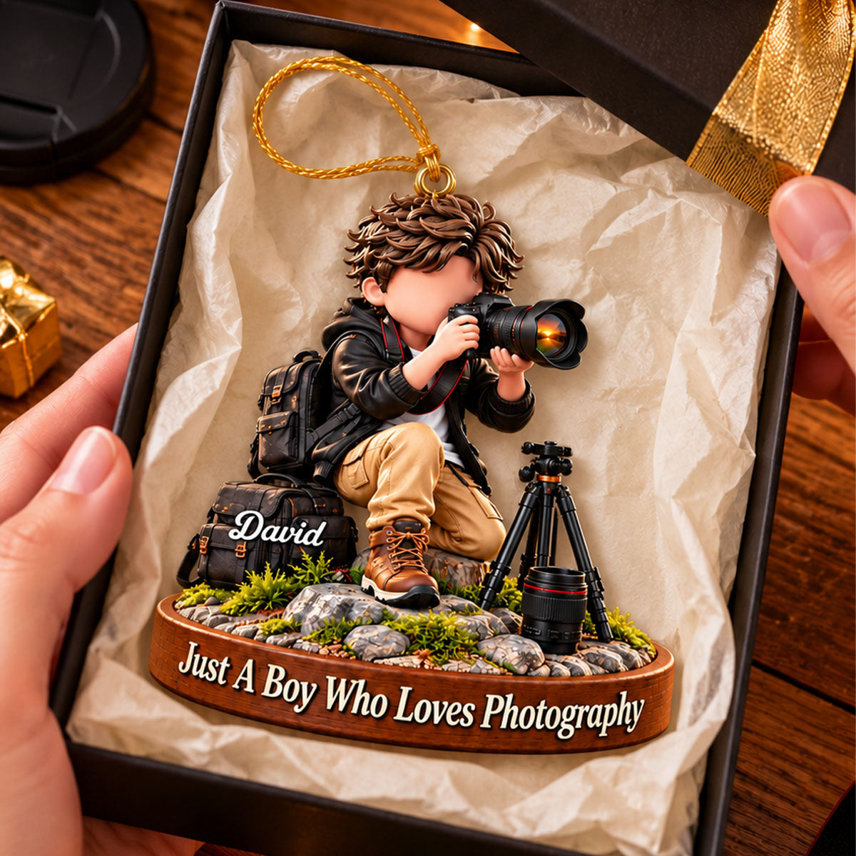Photographer Gift - Just A Boy Who Loves Photography Personalized Christmas Ornament