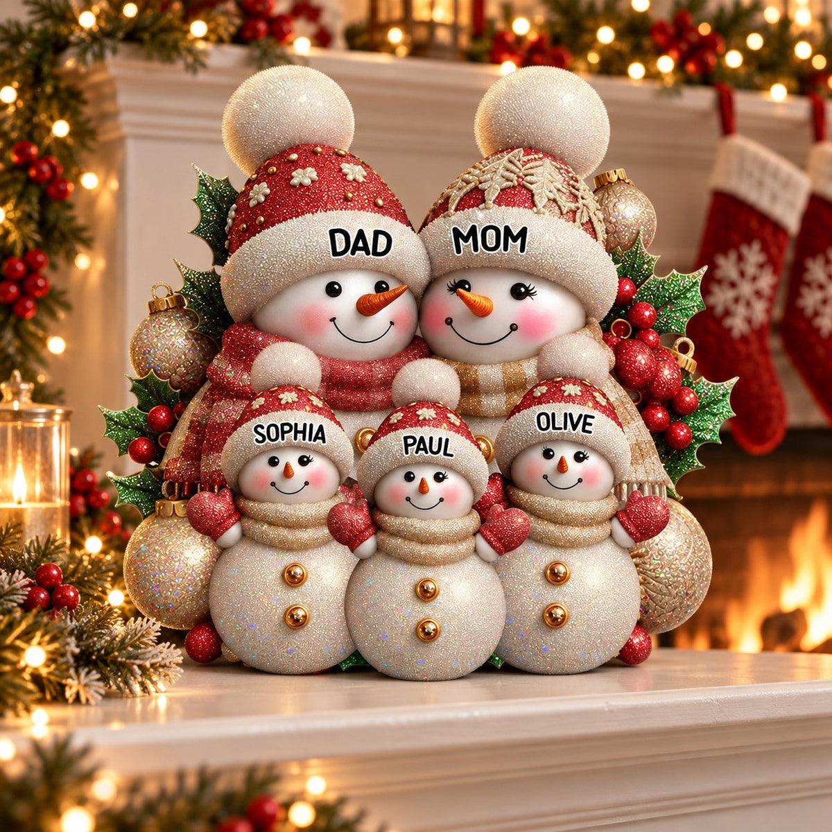 Personalized Family Snowman Merry Christmas Sign Custom Name Shaped Acrylic Plaque