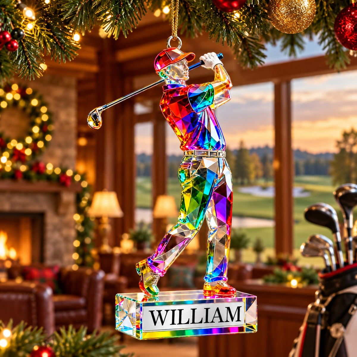 Personalized Golf Themed Crystal Ornaments - Christmas Gift for Golf Lovers