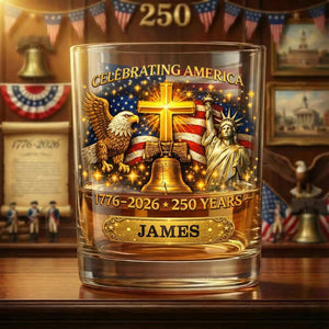 Celebrating America 1776-2026 250 Years Theme Personalized Whiskey Glass